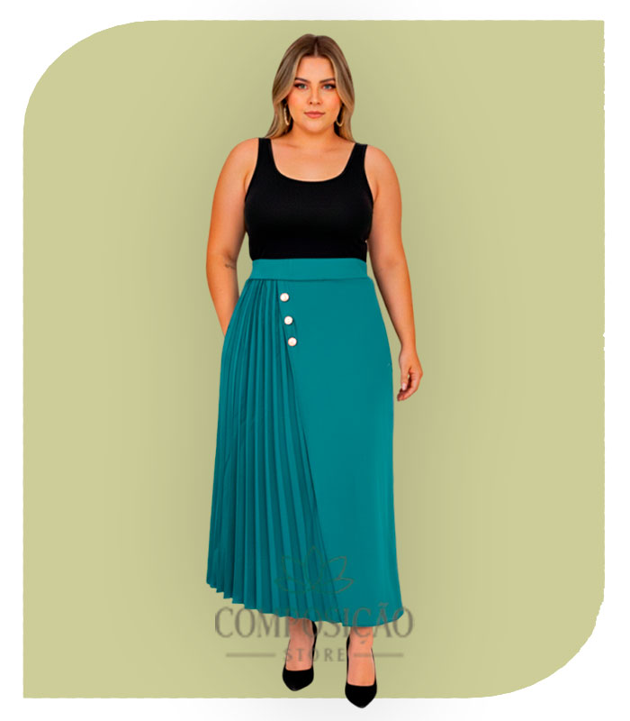 Saia Midi plissada verde Saia Midi plissada verde - Imagem 1