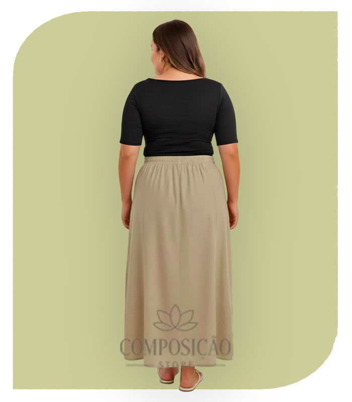 Saia Longa Evasê com Botões Frontais e Bolsos Saia Longa Evasê com Botões Frontais e Bolsos - Imagem 2