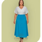 Saia Longa Evasê em Algodão - Azul