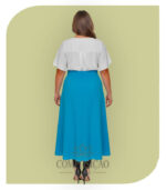 Saia Longa Evasê em Algodão - Azul - Imagem 2