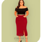 Saia Lápis Midi Vinho/Marsala