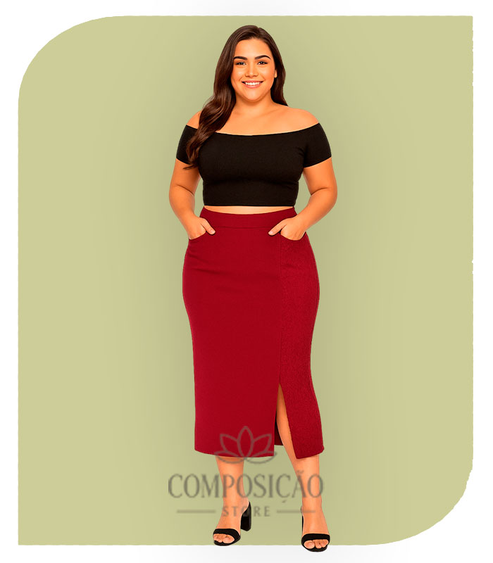 Saia Lápis Midi Vinho/Marsala Saia Lápis Midi Vinho/Marsala - Imagem 1