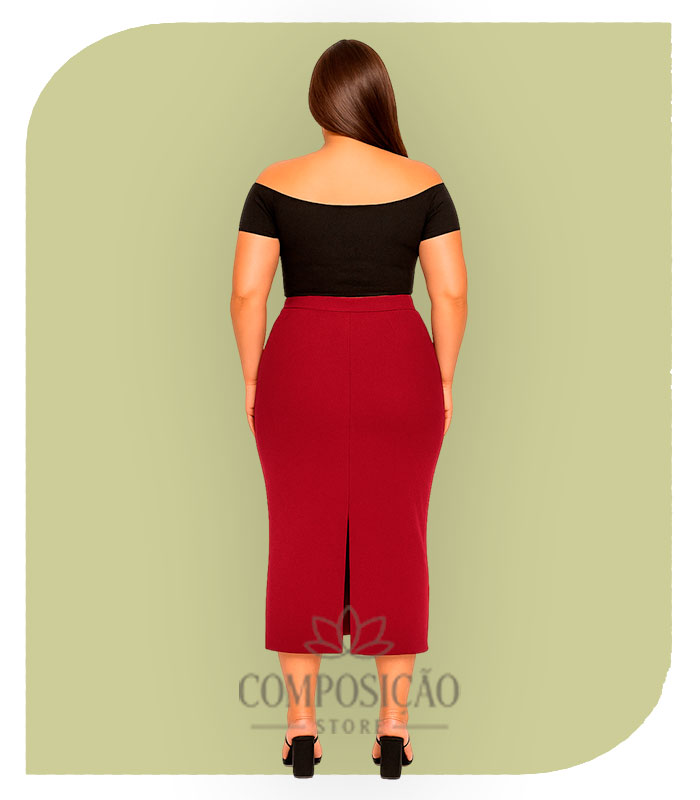 Saia Lápis Midi Vinho/Marsala Saia Lápis Midi Vinho/Marsala - Imagem 2