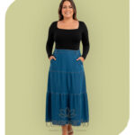 Saia Longa Jeans em Babados (Estilo Marias) - Lavagem Média