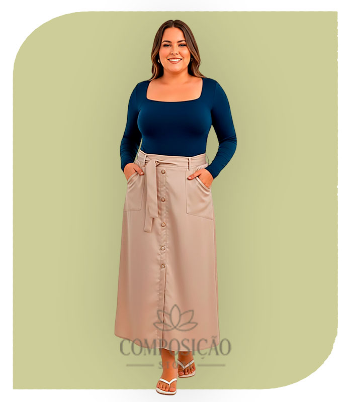 Saia Longa nude com Faixa para Amarração Saia Longa nude com Faixa para Amarração - Imagem 1