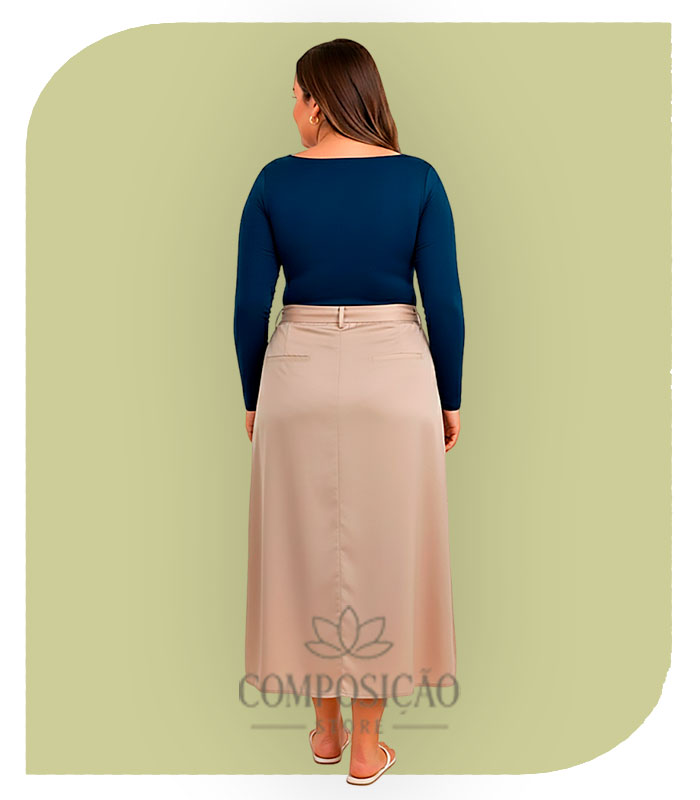 Saia Longa nude com Faixa para Amarração Saia Longa nude com Faixa para Amarração - Imagem 2