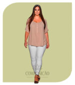 Blusa Nude Leve em Viscose com Botões - Linha Plus Size