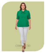 Blusa Plus Size Elegance Gola Laço Verde Esmeralda