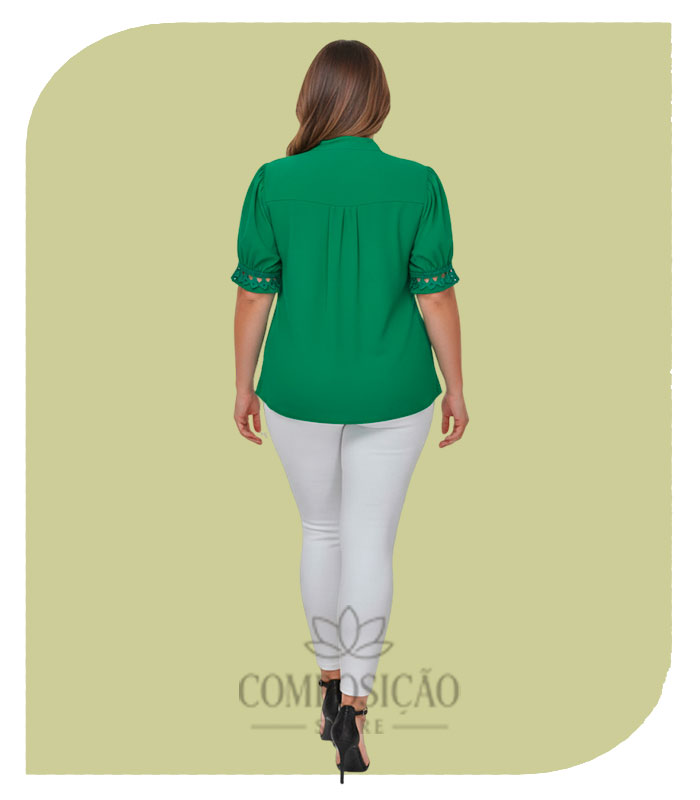 Blusa Plus Size Elegance Gola Laço Verde Esmeralda Blusa Plus Size Elegance Gola Laço Verde Esmeralda - Imagem 2