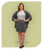Conjunto Plus Size Kimono e Saia Envelope Cinza