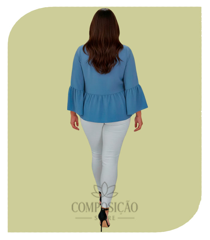 Blusa Plus Size Peplum com Manga Sino Azul Claro Blusa Plus Size Peplum com Manga Sino Azul Claro - Imagem 2