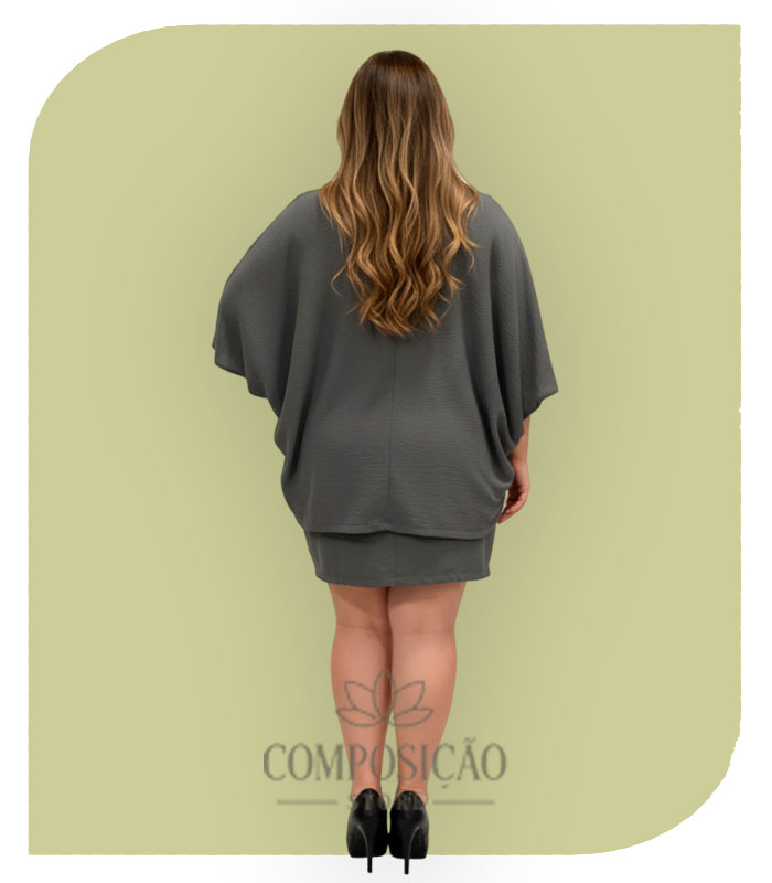 Conjunto Plus Size Kimono e Saia Envelope Cinza Conjunto Plus Size Kimono e Saia Envelope Cinza - Imagem 2