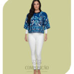 Blusa Cropped Plus Size Estampada com Motivos Náuticos e Floral Azul