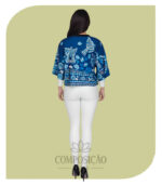 Blusa Cropped Plus Size Estampada com Motivos Náuticos e Floral Azul - Imagem 2