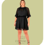 Vestido Curto em Voal - Elegância Leve (Cor Preto)