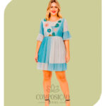 Vestido Curto em Viscose - Estampa Patchwork Floral