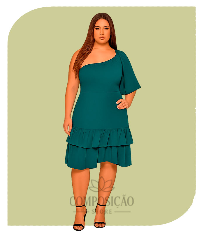 Vestido Midi Ombro Único Plus Size Vestido Midi Ombro Único Plus Size - Imagem 1